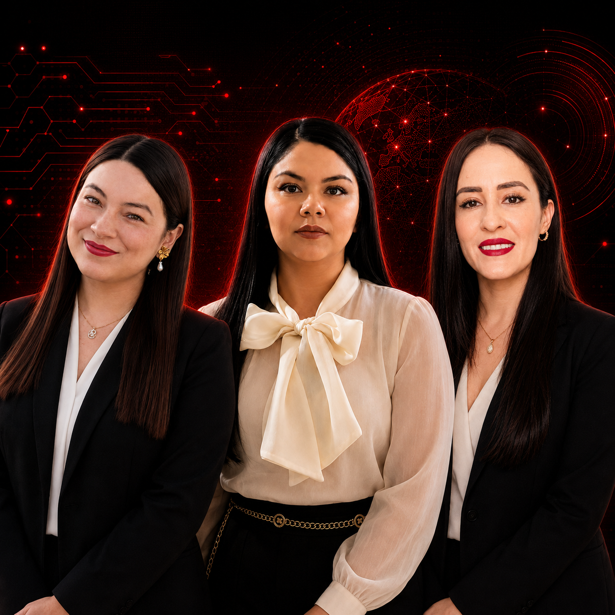 Retrato de Mtra. Luisa Fernanda Martínez Rosas + Mtra. Ana Rosa López Jiménez + Dra. Tanya Cristell Rivera Martínez