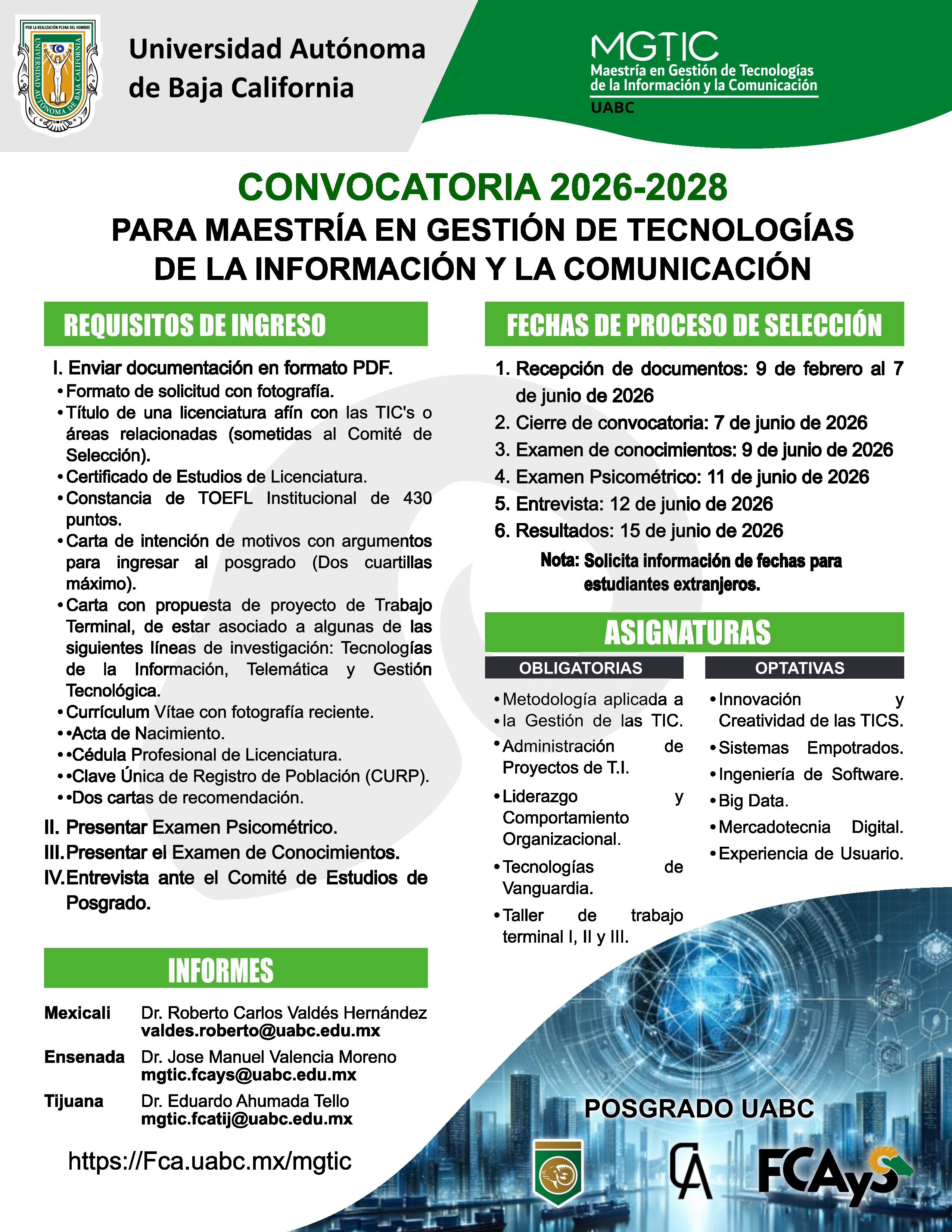 Convocatoria 2026 MGTIC UABC
